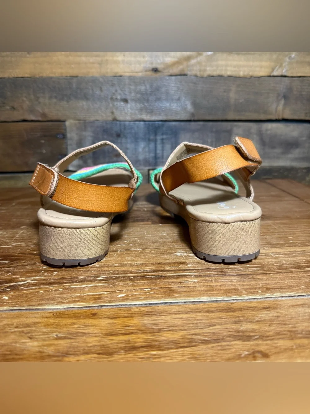 Cat & Jack Wedge Sandals Shoes Girls Sz 5 Ariana Rainbow Velcro Closure